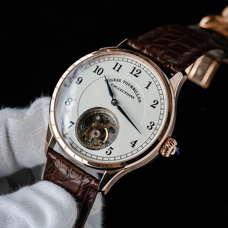 Sugess Genuine Tourbillon Business Men Watch Original ST8000 Movement Luxury Skeleton Mechanical Watches Sapphire Wristwatches - Kimlud