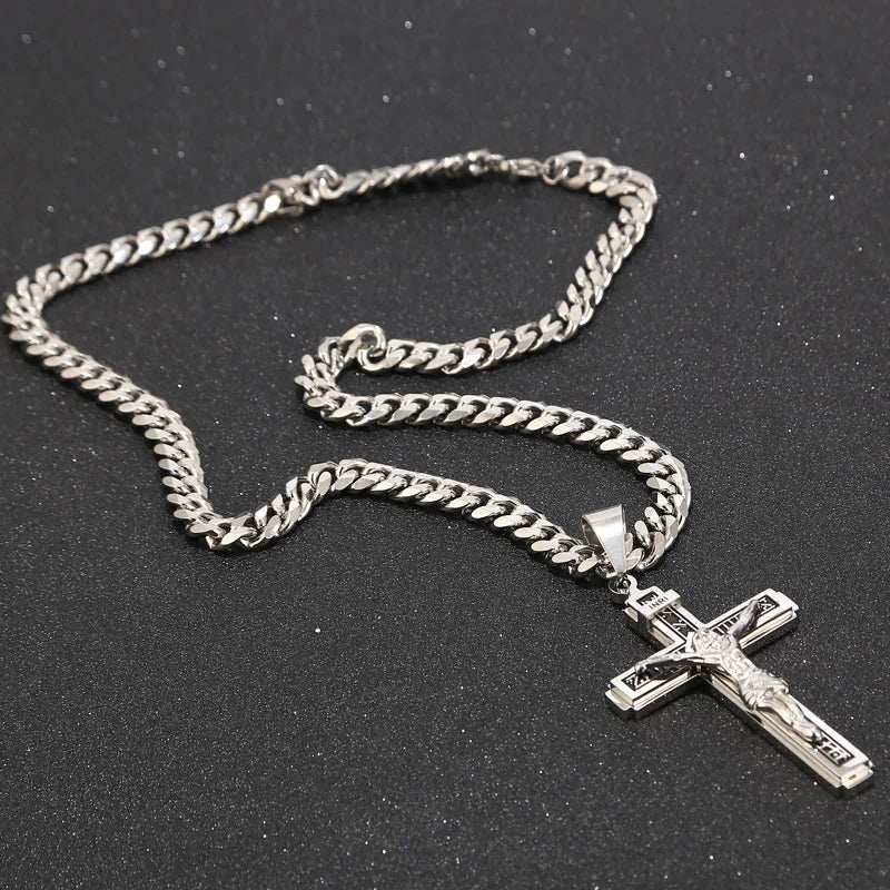 Stainless Steel Crucifix Jesus Cross Necklace Pendant Multilayer Jesus Christ Crucifix Necklaces with 24'' Chain Top Quality