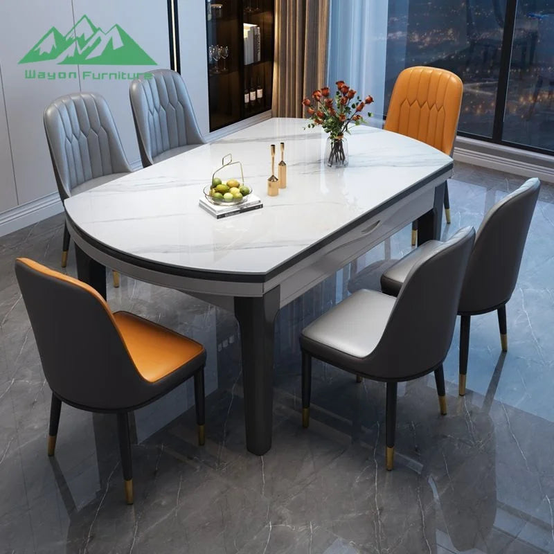Wayon Luxury Gray Solid Wood Dining Table Set Modern Marble Top Kitchen Furniture - Kimlud