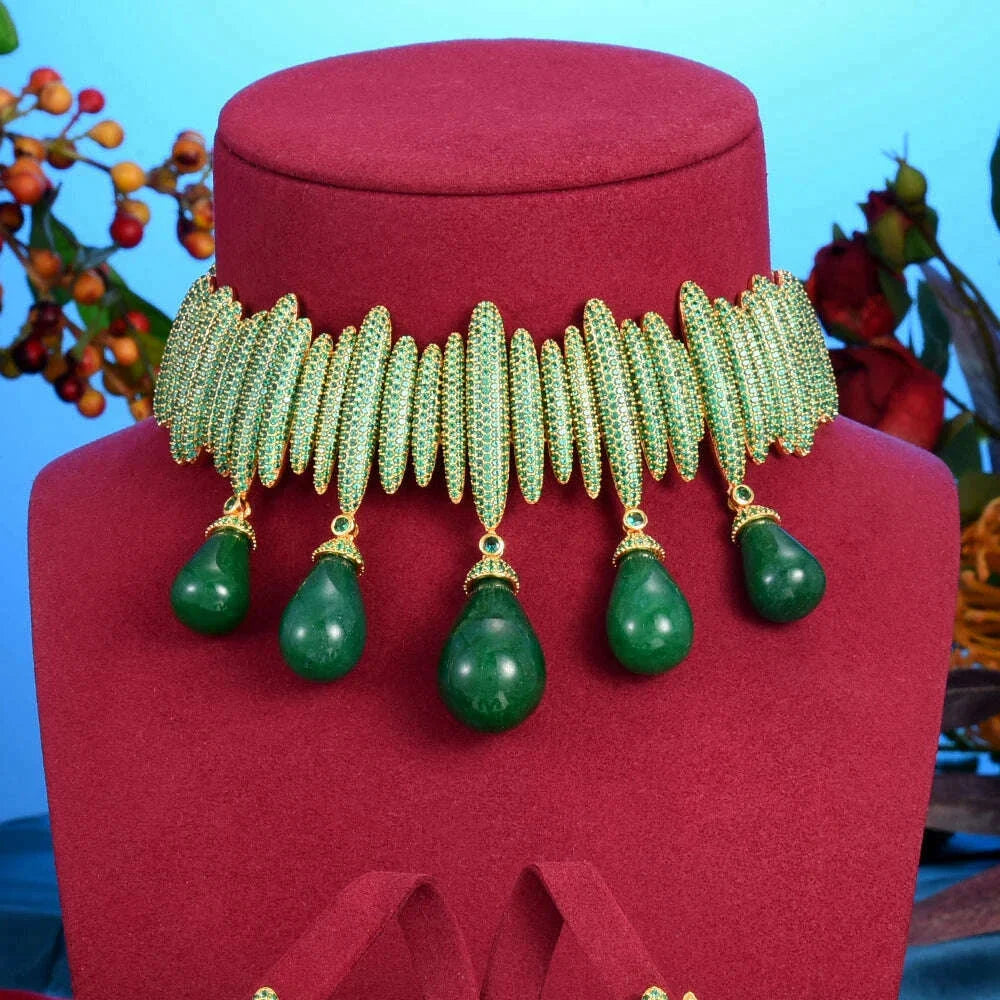 missvikki Exclusive Princess Emeralds Luxury Big Green Drop Necklace Earring Bracelet Ring Party Jewelry Set for Women Lady