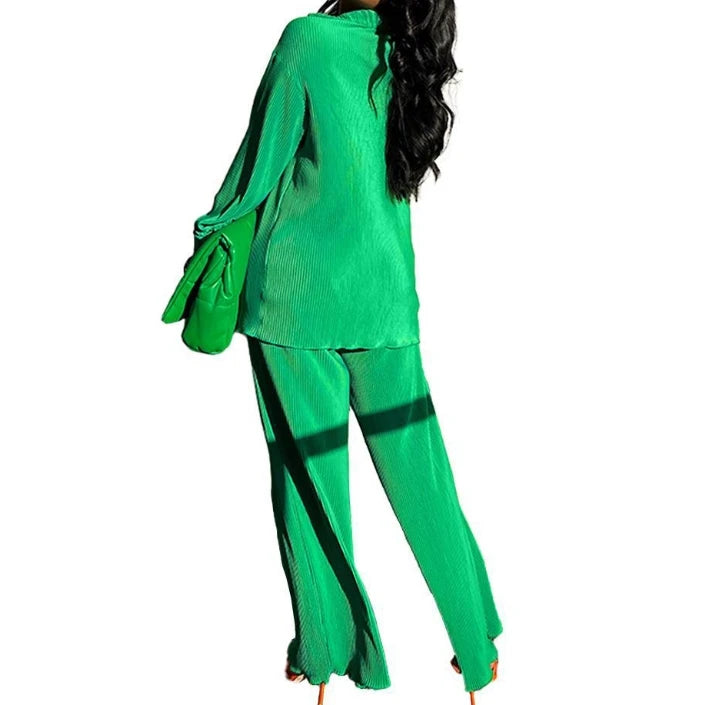 Women's Tracksuit Two Piece Sets Loose Long Sleeve Shirt Tops and Wide Leg Pants Elegant Suits _ Summer Casual Female Outfits