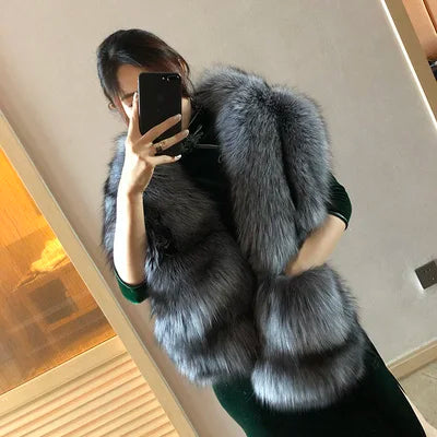MS.MinShu-Luxury Fox Fur Scarf, Big Skin Scarf, Natural Fox Fur Stole, Genuine Fox Fur Shawl, Pocket Fashion Evening Dress - Kimlud
