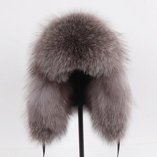 2025 New Women Natural Fox Fur Russian Ushanka Hats Winter Thick Warm Ears Fashion Bomber Hat Lady Genuine Real Fox Fur Cap