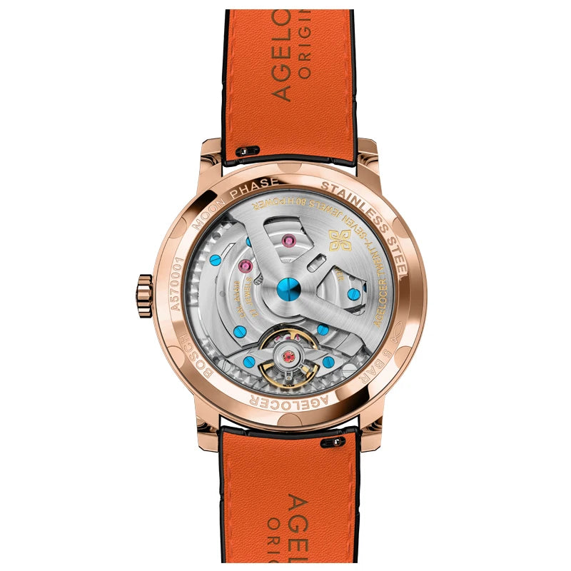 AGELOCER Original Astronomer Watch Men's Business Luxury Gold Watch Automatic Mechanical Moon Phase Watch Birthday Gift for Men