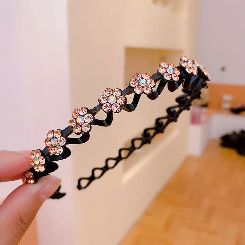 Non-Slip Rhinestone Hairbands Elastic Flower Fashion Pearl Women Hair Hoop Bands Headband Bezel Girls Hair Accessories Headdress