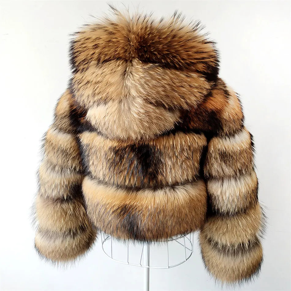 2024 maomaokong Super Hot Winter Women Luxury Thick Real Raccoon Fur Coat Natural Fox Fur Jacket Plus Size Jackets Female Vest
