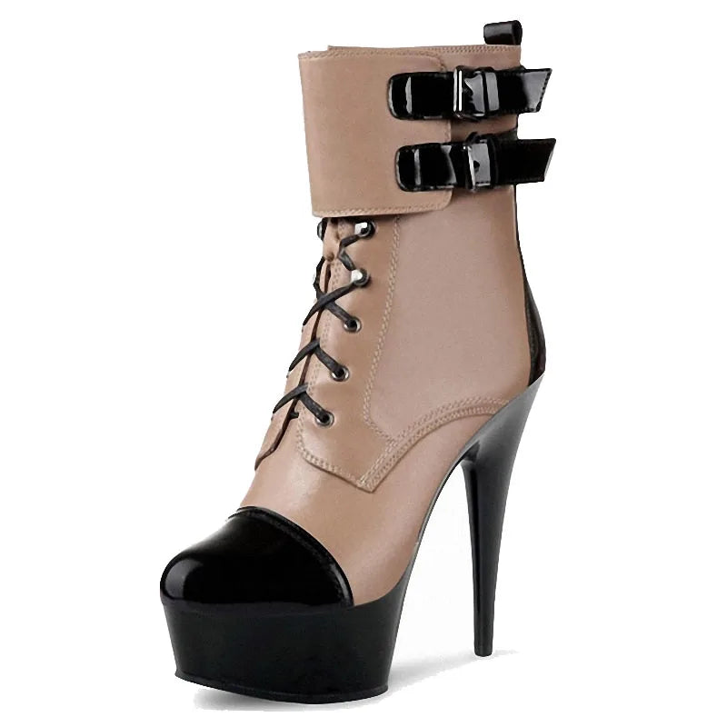 15cm hate high ankle boots super high heels waterproof platform women's shoes fine buckle dance shoes fashion high heels