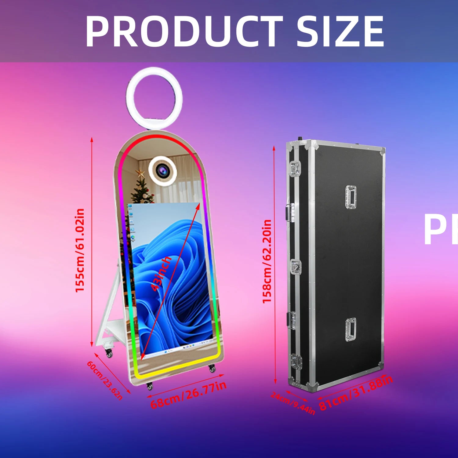Fashion Arch Magic Mirror Photo Booth Machine With 43 Inch Touch Screen Camera and Printer Selfie Mirror Photobooth for...