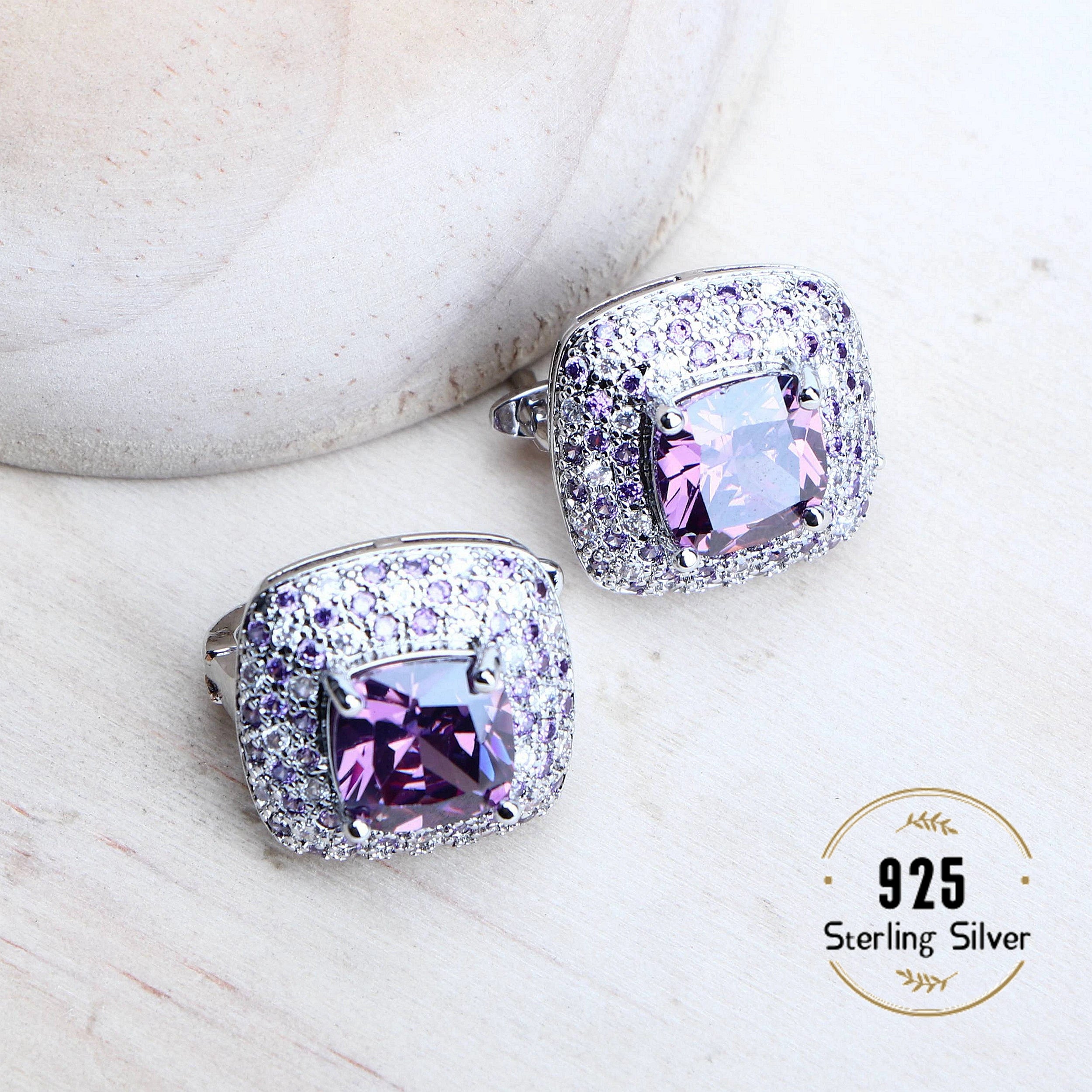 Purple Zirconia Women Bridal Jewelry Sets Silver 925 Fine Costume Jewellery Wedding Earrings Rings Bracelets Pendant...