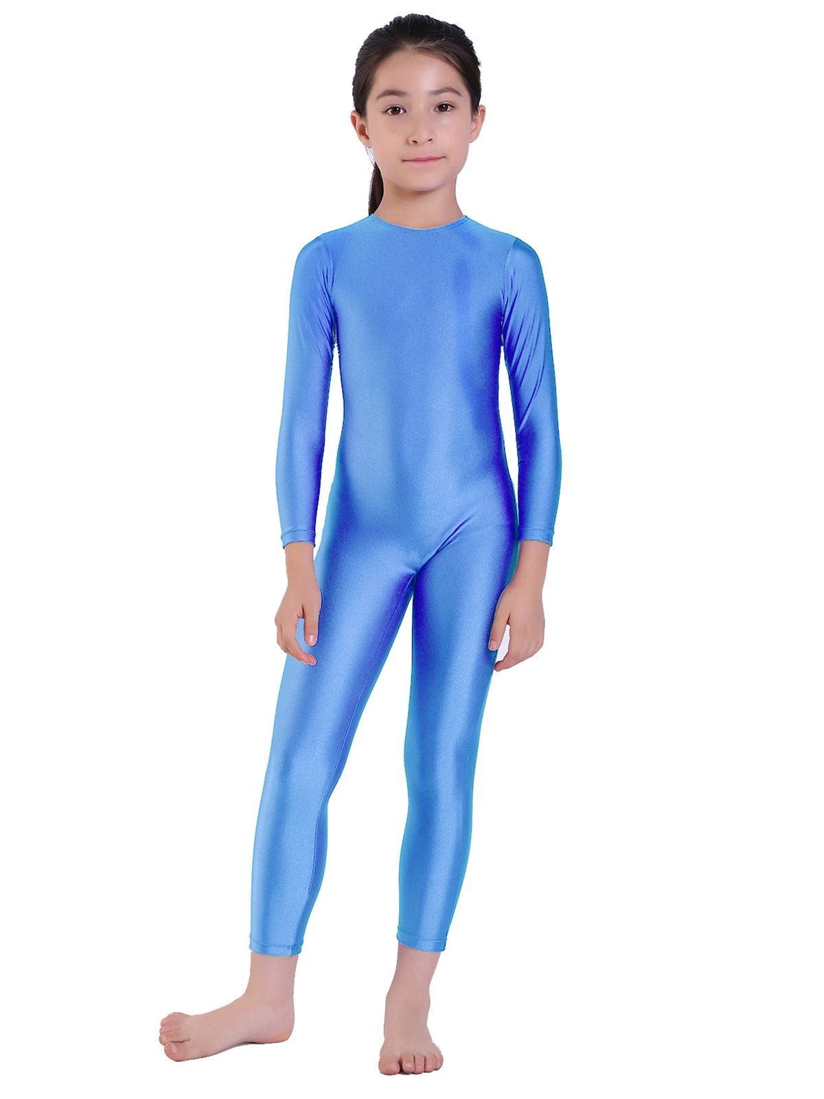 AOYLISEY Girls Black Long Sleeve Unitard Boys Gymnast Bodysuit Spandex Full Body Kids Jumpsuit Scoop Neck Dance Costumes