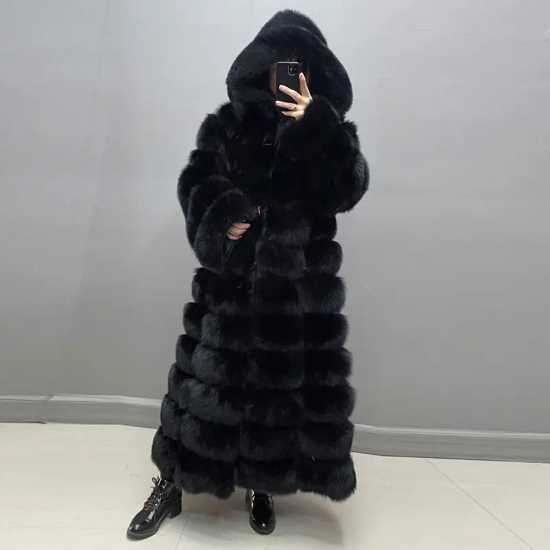 Customizable Size Thick Warm Full Sleeves Hooded High Quality Natural Fur Fashion Overcoat Winter Women Real Fox Fur Coat