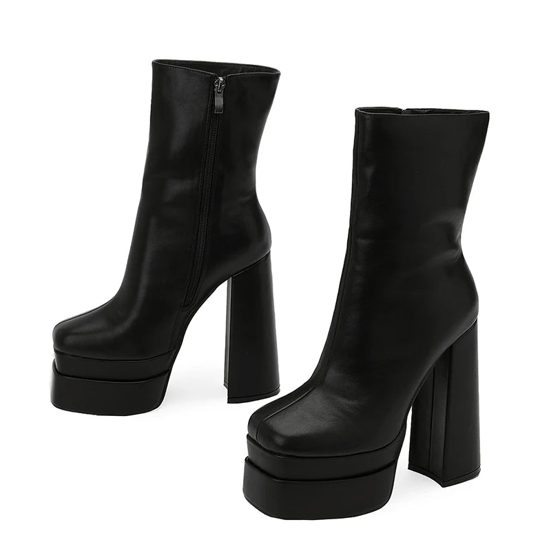 2023 Spot Supply Fashion Thick Heel Waterproof Platform Heightened Nude Boots Comfortable High Heel Ankle Boots | Kimlud...