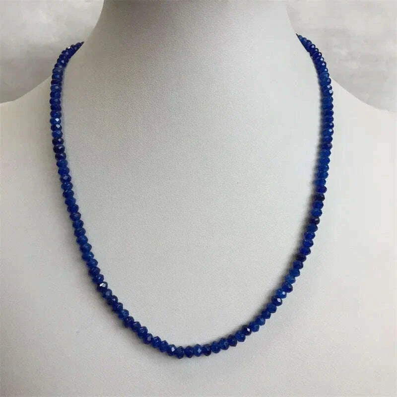Double Blue Sapphire Chain Necklace for Women Natural Faceted Jade Stone Beads Choker Collares 3*4mm Abacus Gift Jewelry