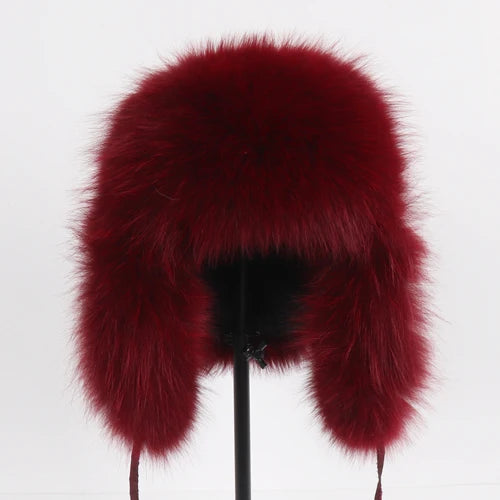 2025 New Women Natural Fox Fur Russian Ushanka Hats Winter Thick Warm Ears Fashion Bomber Hat Lady Genuine Real Fox Fur Cap