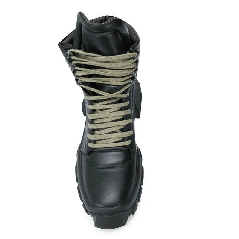 Punk Winter Men Lace Up Tactical Platform Ankle Boots Med Heels Platform Work Safety Shoes Army Genuine Leather Boots...