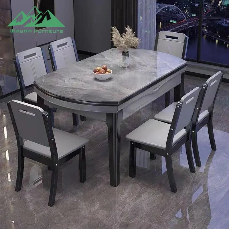Wayon Luxury Gray Solid Wood Dining Table Set Modern Marble Top Kitchen Furniture - Kimlud