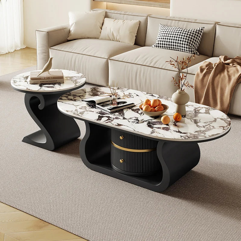 Italian Luxury Modern Simple Design Oval Coffee Table Advanced Lighting Combination for Small Home Hotel Living Room...