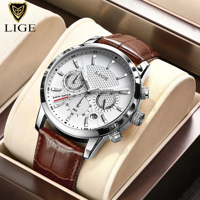 Watches Mens 2025 LIGE Top Brand Luxury Casual Leather Quartz Men's Watch Business Clock Male Sport Waterproof Date Chronograph