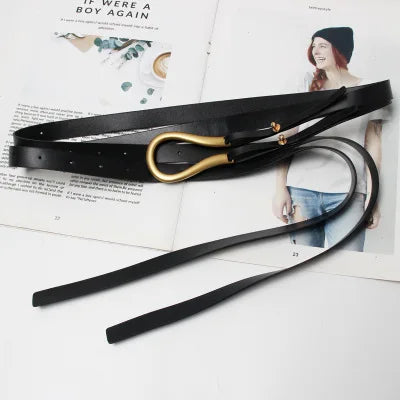 NEW Genuine Leather double Belts Luxury Metal U Buckle belt women girls retro vintage large belt for coat jeans black white