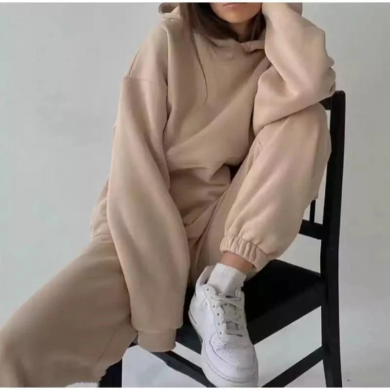 Winter Two Piece Sets Women Tracksuit Oversized Suit 2021 Autumn Trouser Suits Female Sweatshirt Solid Sports Hoodie...