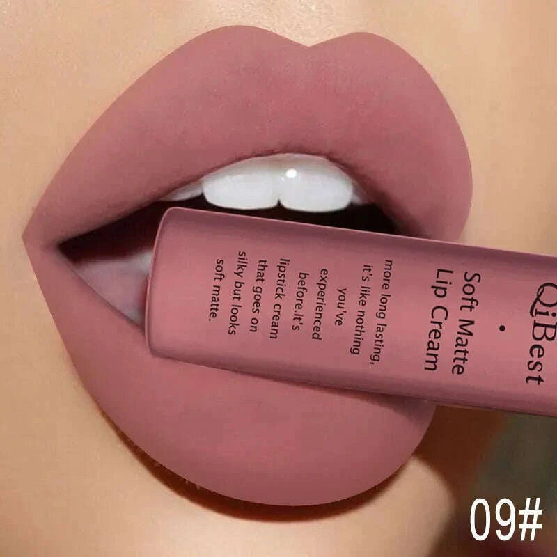 QIBEST Brand 34 Colors Waterproof Matte Nude Lipstick Lipkit Pigment Dark Red Black Long Lasting Lip Gloss Women Makeup Lipgloss