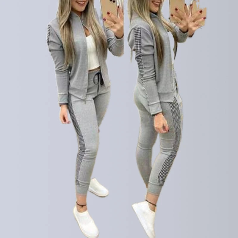 Autumn Women's Sportswear Two-Piece Set with Patches Waterproof Polyester/Cotton Athleisure Joggers & Coat Pants |...