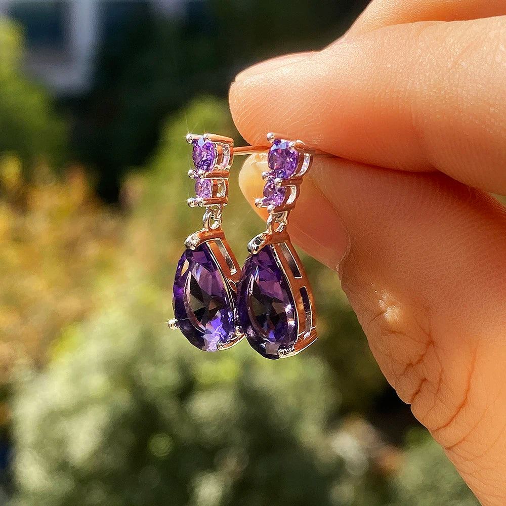 Huitan Gorgeous AAA Cubic Zirconia Water Drop Charm Women Drop Earring Wedding Band Jewelry White/Purple High Quality...