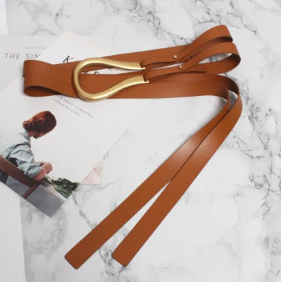 NEW Genuine Leather double Belts Luxury Metal U Buckle belt women girls retro vintage large belt for coat jeans black white