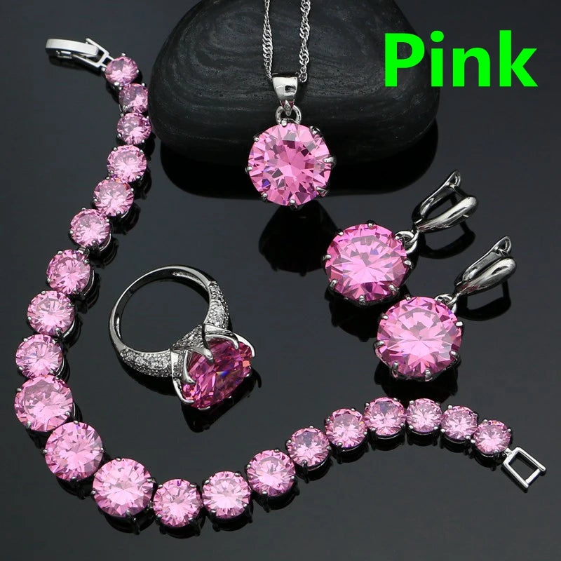 925 Sterling Silver Bridal Jewelry Sets For Women Yellow Cubic Zirconia Earrings Pendant Ring Bracelet Necklace Set