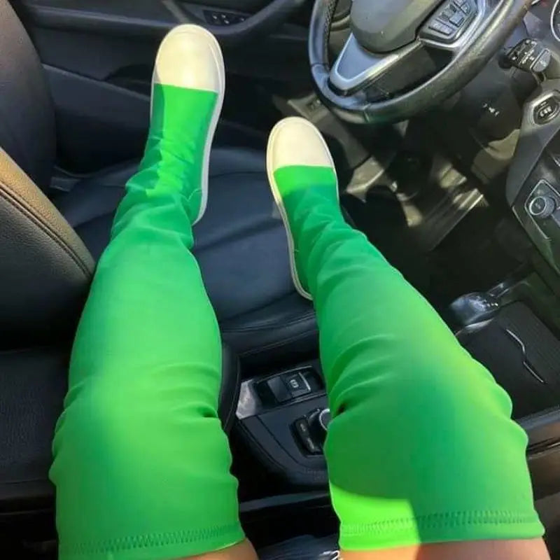 Green/Orange 2025 Botas Largas Leather Over Knee High Flat Boots for Women