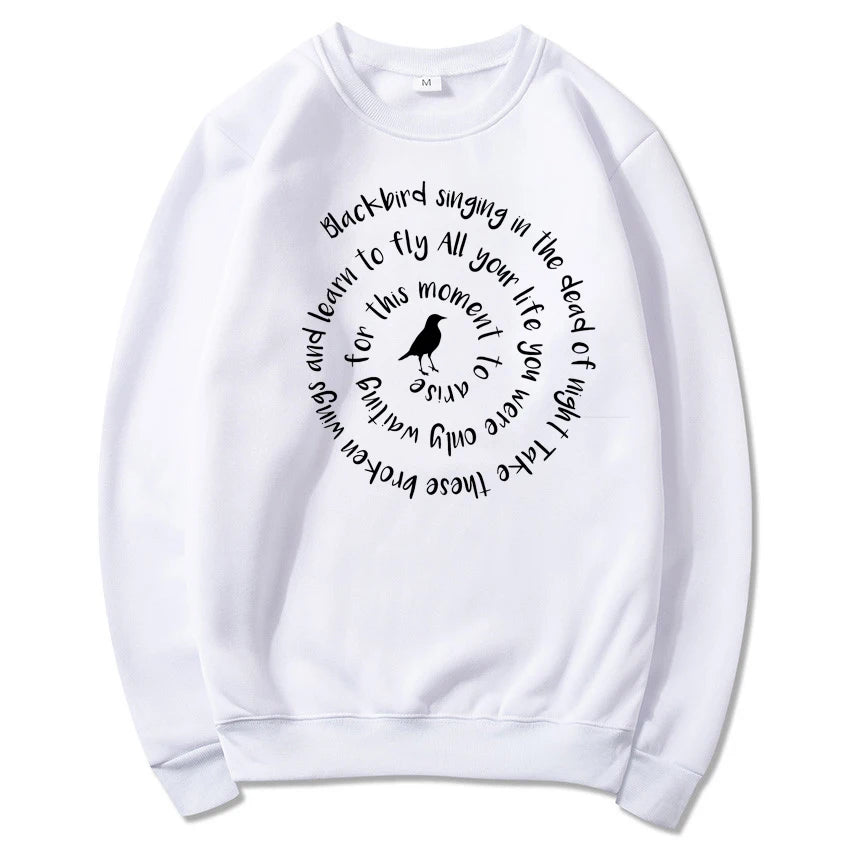Women Casual Sweatshirt Blackbird Singing In The Dead of Night Crewneck Sweatshirts Music Fans Gift Women Vintage Hoodies