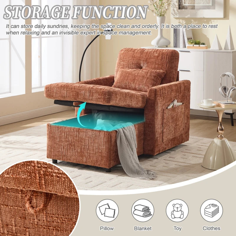 Multifunctional Lazy Person Sofa Recliner Storage Backrest Cell Phone Bracket Chenille Fabric Sponge Modern Design Wood...