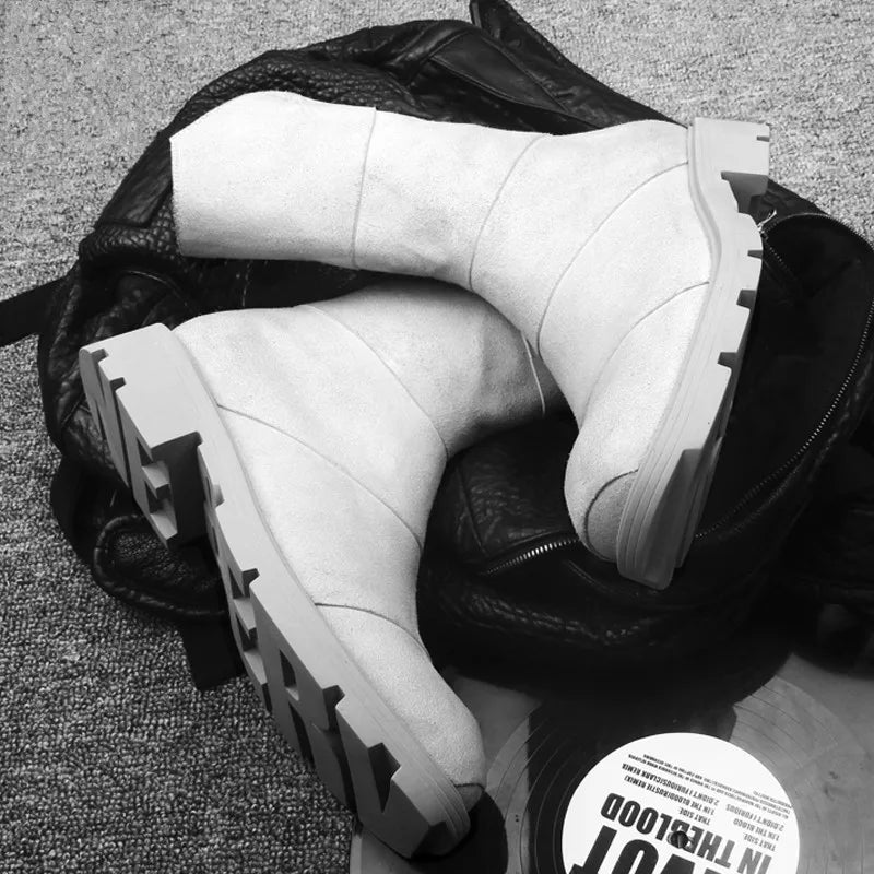 Punk Style Zipper Men Genuine Leather High-Top Sneakers Street Round Toe Winter Warm Platform Boots Black Motorcycle...