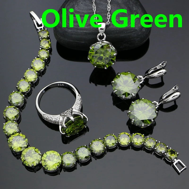 925 Sterling Silver Bridal Jewelry Sets For Women Yellow Cubic Zirconia Earrings Pendant Ring Bracelet Necklace Set