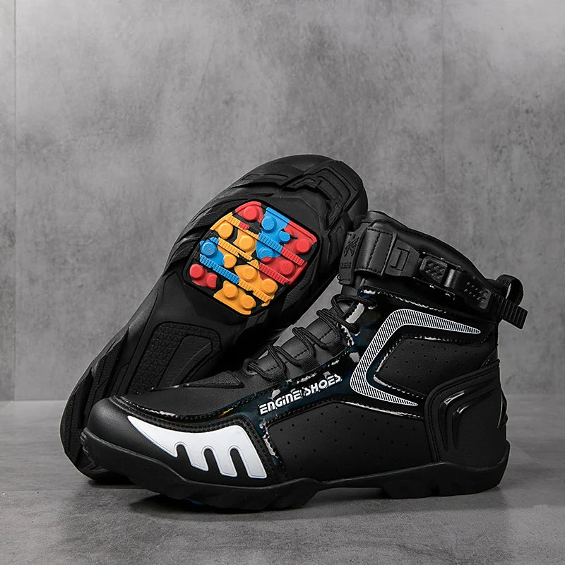 Motorcycle Shoes Footwear Boots Men's High Top Hasp Buckle Slip on Microfiber Leather Sport Athletic Sneakers Autumn Winter - Kimlud
