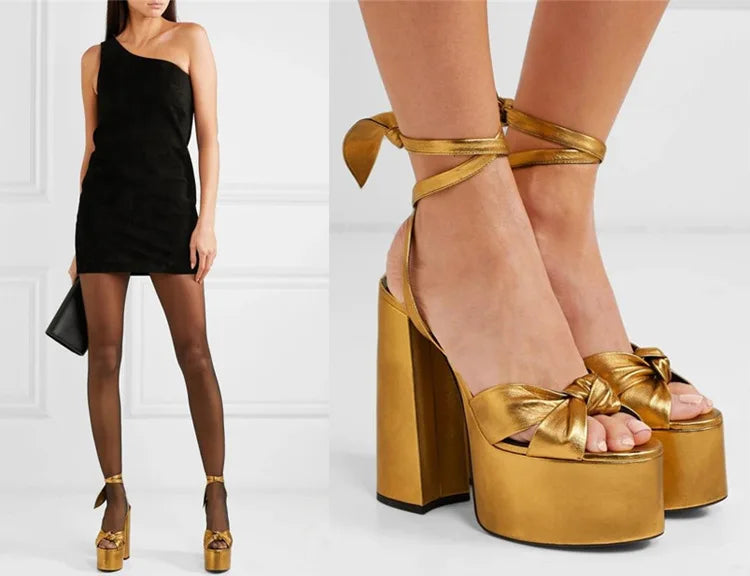 New Women Sandals Summer Shoes Sexy Thick High Heels Platform 10 colors Dress Party Wedding Shoes Woman Pumps Bow love heels - Kimlud