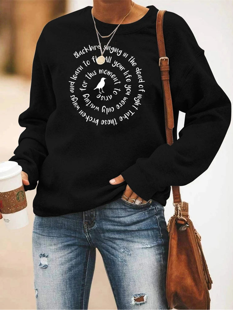 Women Casual Sweatshirt Blackbird Singing In The Dead of Night Crewneck Sweatshirts Music Fans Gift Women Vintage Hoodies