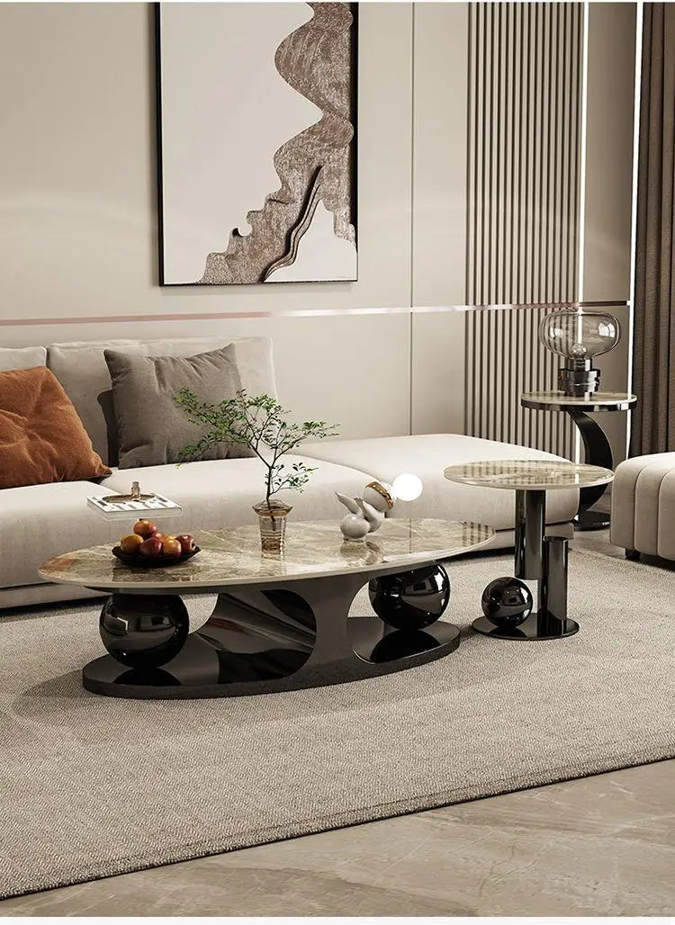 Italian High Gloss Rock Plate Oval Coffee Table Extendable Decorative for Home Outdoor Kitchen Hospital or Apartment Use - Kimlud