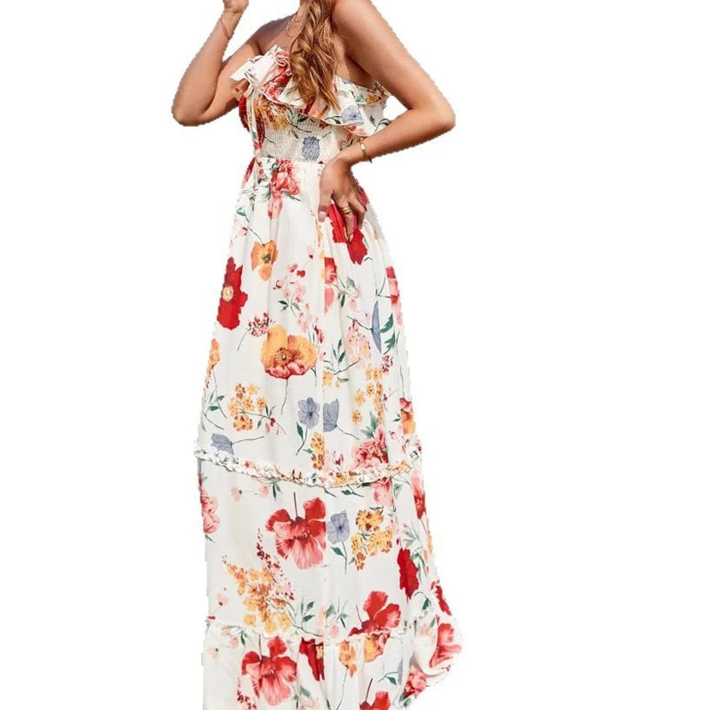 The New Summer Sexy Sleeveless Halter Print Dress Is a Versatile and Fashionable Professional Outfit