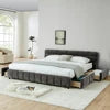 Modern Luxury Queen/King Size Upholstered Bed Frame Soft Chenille Fabric Bedroom Furniture with Wooden Structure