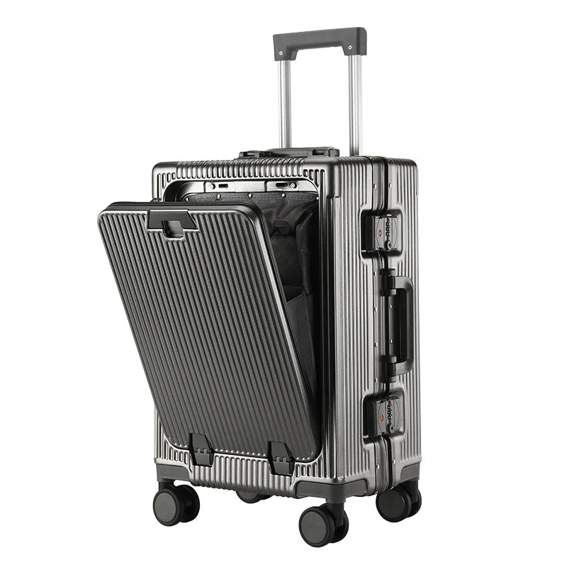 20 24 Inch Front Opening Luggage Men's and Women's Multifunctional Password Lock Trolley Case Travel Wheels Suitcases Cup Holder - Kimlud