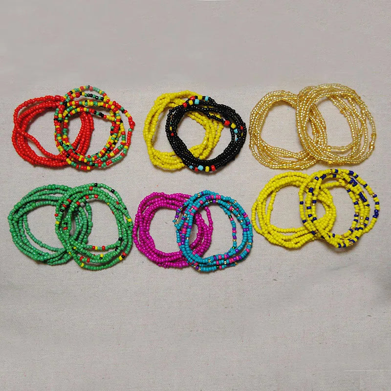 2 Pcs Sexy Summer Waist Bead Chains African Belly Beads Colorful Beach Bikini Body Belly Chain Elastic Jewelry for Women Girls - Kimlud