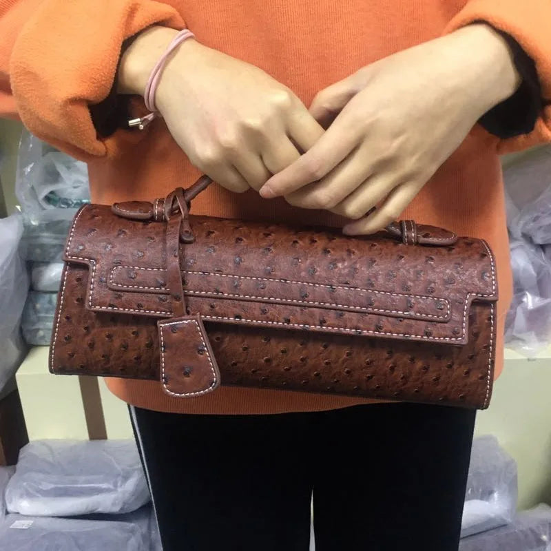 Classic Elegant Ostrich Women Clutch Bag Python Handbags Ladies Tote Bag Fashion Tote Purse Female Messenger Shoulder Bag