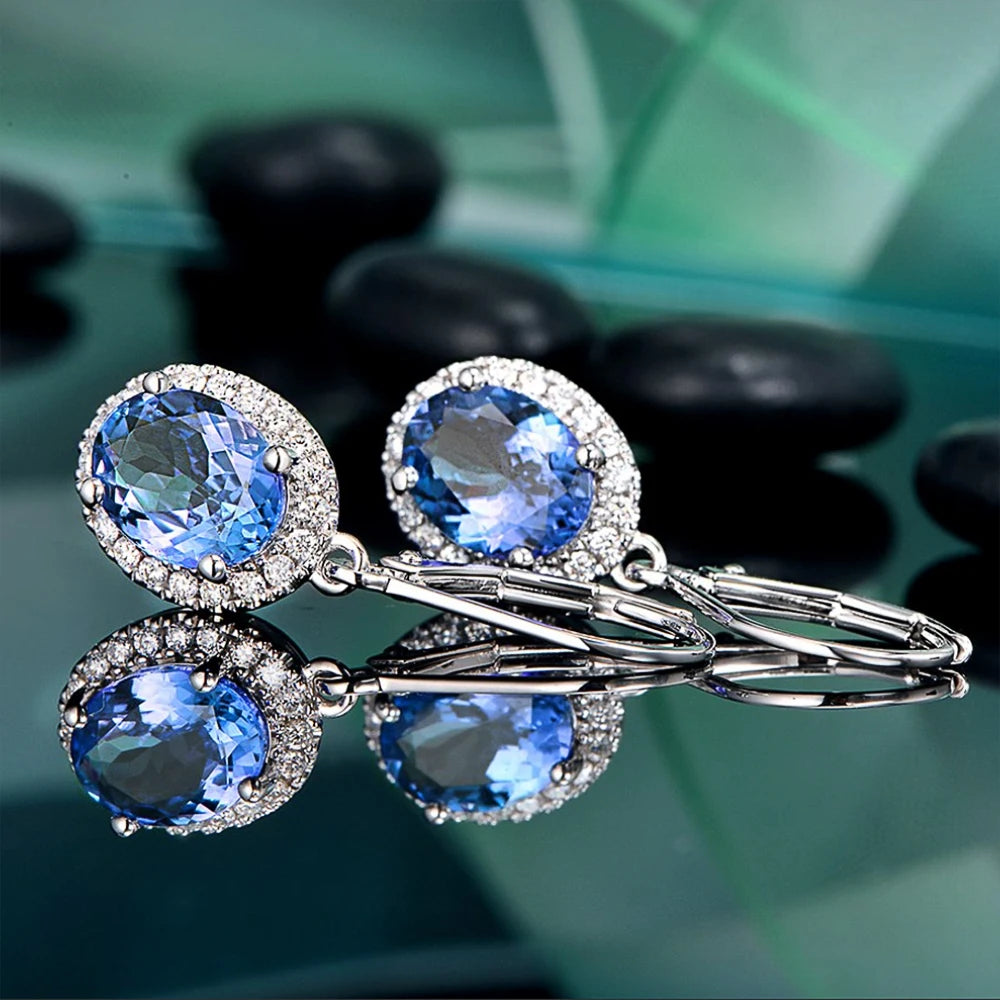 Huitan Luxury Women Drop Earrings Oval Blue CZ Noble Lady's Accessories Party Elegant Female Earrings Daily Wear Fashion...