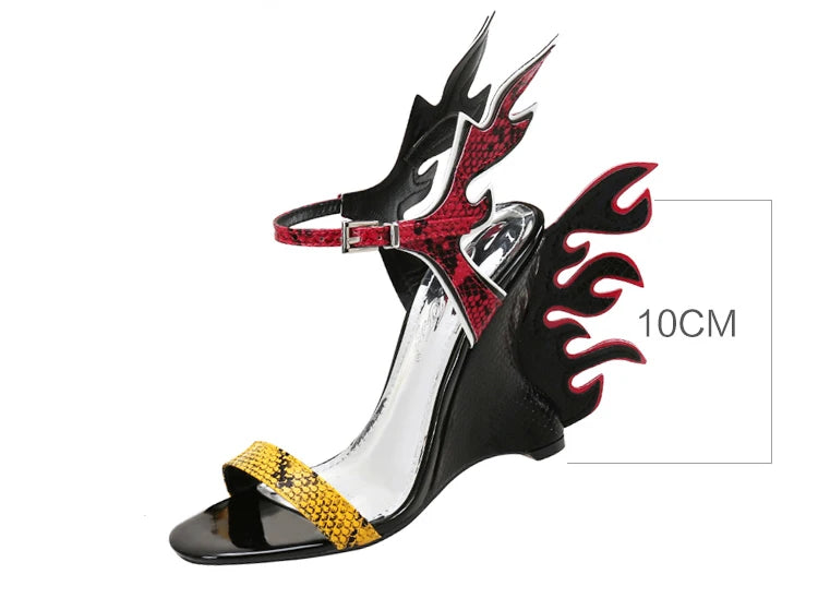 High Heels Sandals Women Summer Women Wedding Shoes Platform Wedges Casual Large 10cm Flame Get Together Casual Sandals Orange - Kimlud