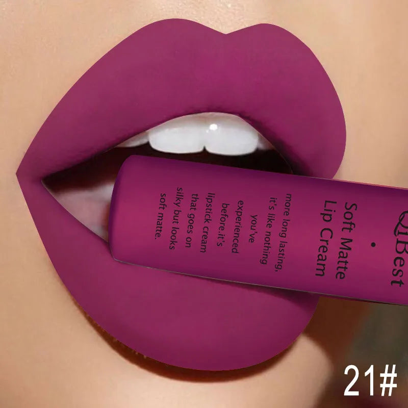 QIBEST Brand 34 Colors Liquid Lipstick Waterproof Matte Nude Lipstick Pigment Red Long Lasting Lip Gloss Women Makeup...