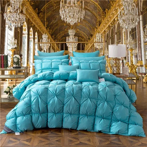 3D luxury 100% Goose Down Duvet Quilted Quilt King Queen Full size Comforter Winter Thick Blanket Solid Color - Kimlud