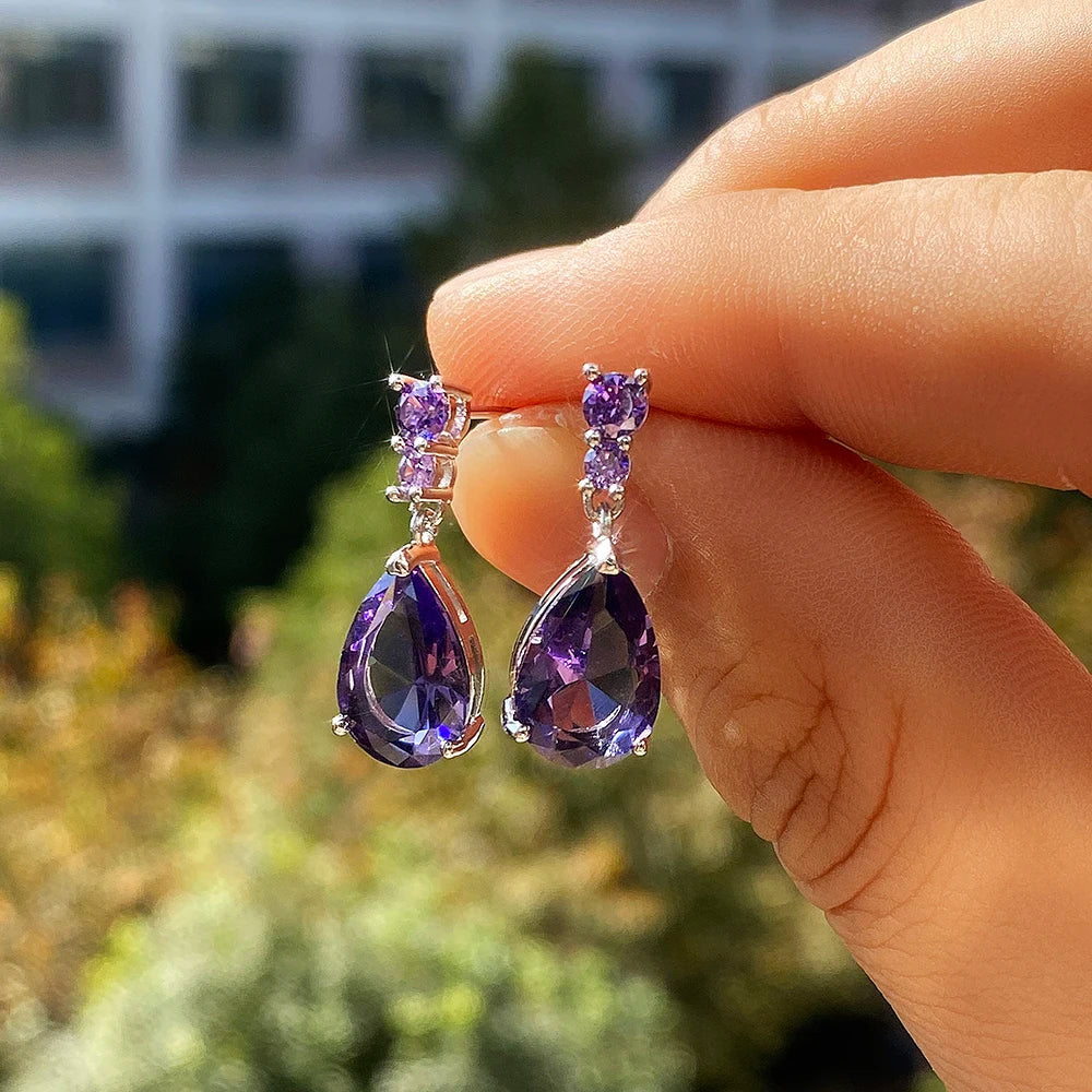 Huitan Gorgeous AAA Cubic Zirconia Water Drop Charm Women Drop Earring Wedding Band Jewelry White/Purple High Quality...