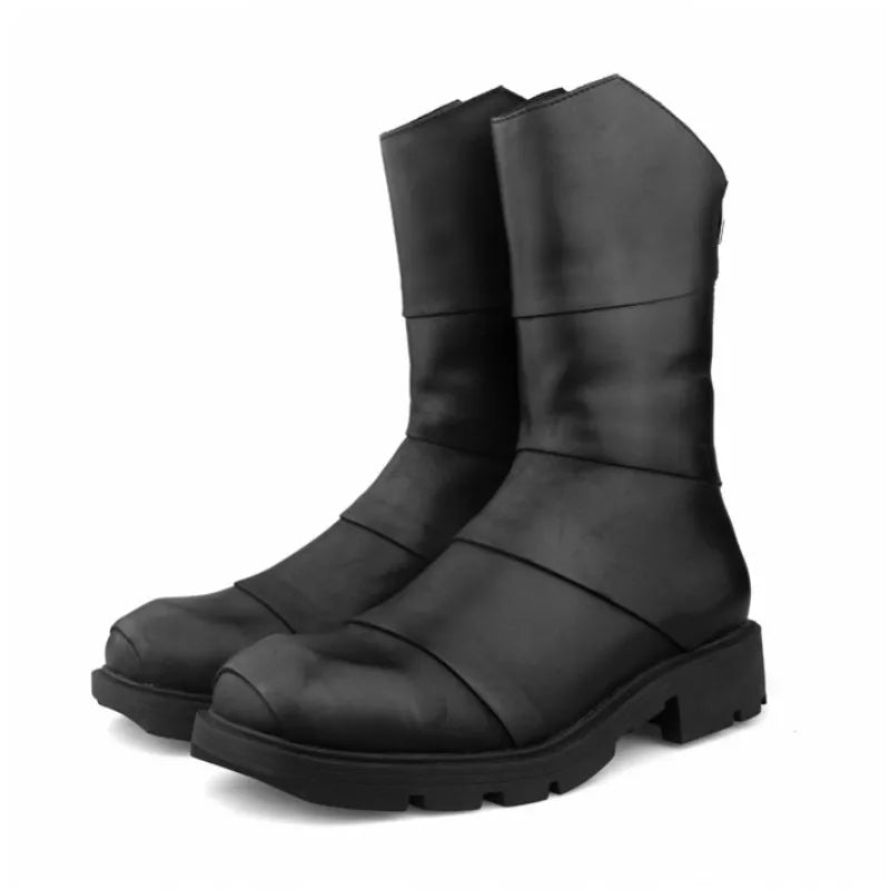Punk Style Zipper Men Genuine Leather High-Top Sneakers Street Round Toe Winter Warm Platform Boots Black Motorcycle...