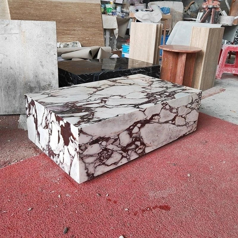 Stonekocc Luxury 100% Italy Calacatta Violet Marble Plinth Coffee Table Rectangle Base 40x40 30x30x50 100x60x30cm Home...